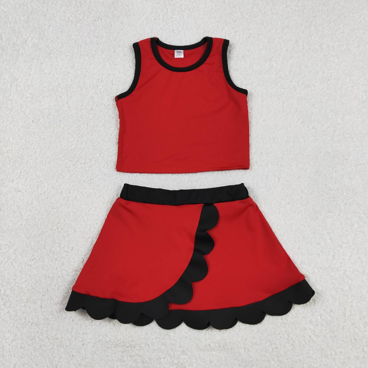 Red yoga top matching skorts girls summer outfit