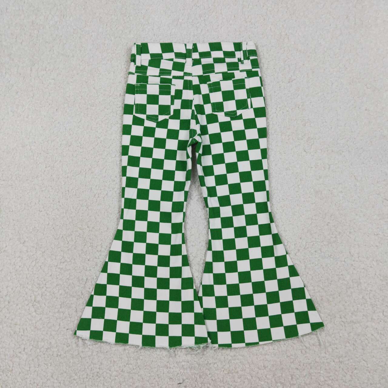 Baby green checkered jeans bell bottoms pants