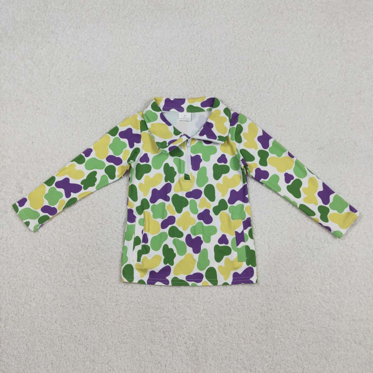 Colorful camo print boys long sleeve pullover