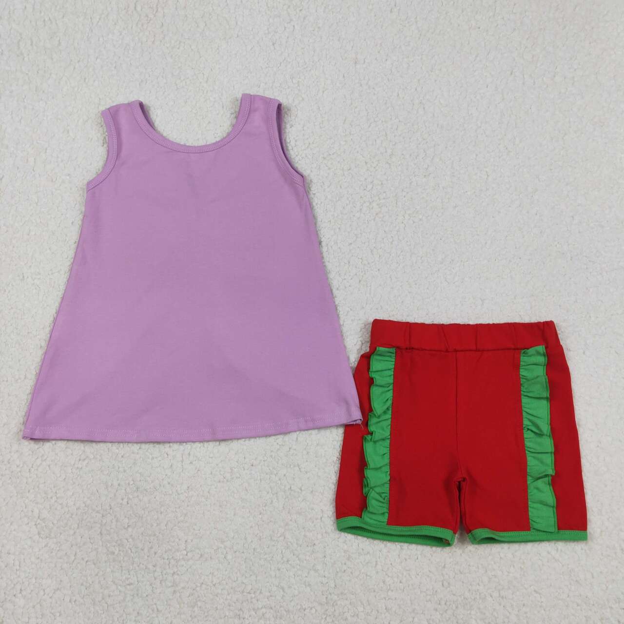 Lavender tank top matching shorts girl summer outfit