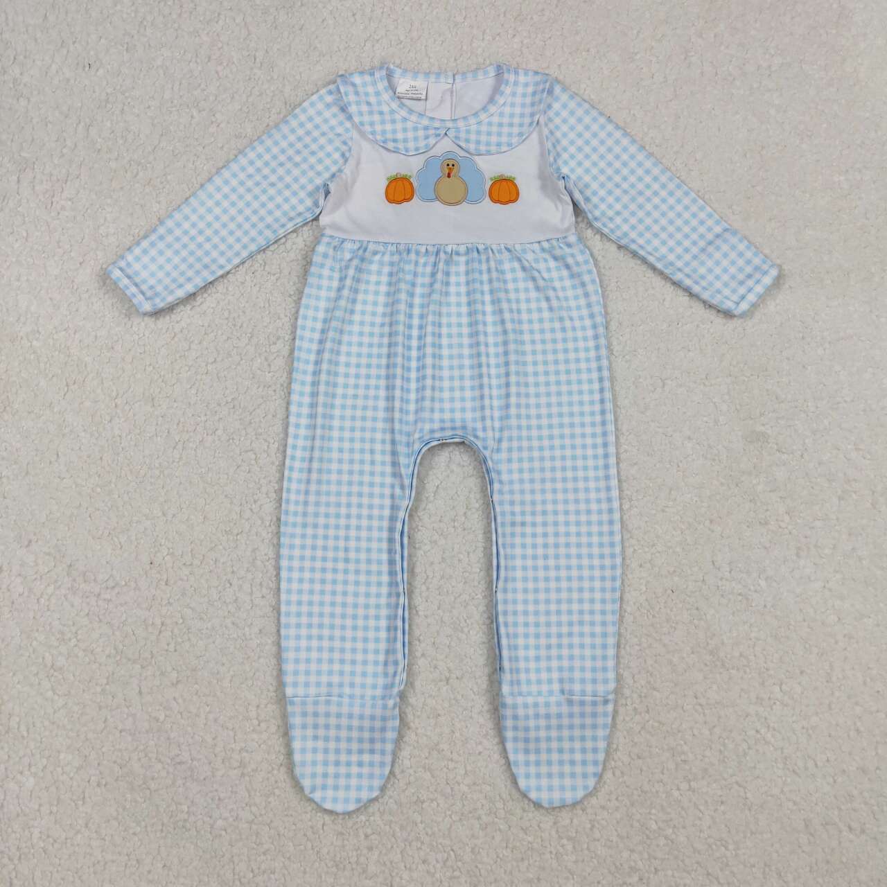 Thanksgiving embroidery pumpkin toddle babylong sleeve romper