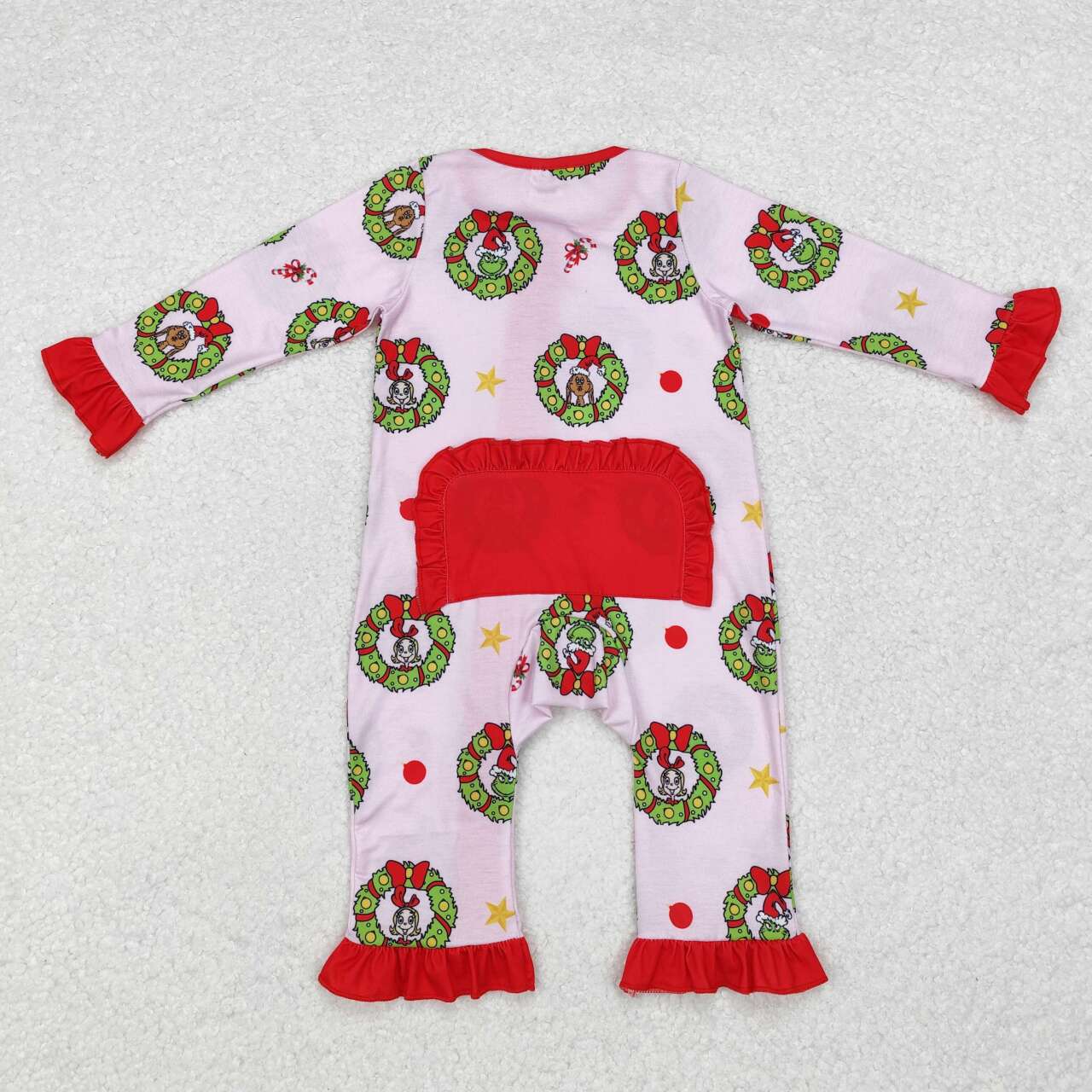 Christmas green face toddle baby girl long sleeve bamboo romper