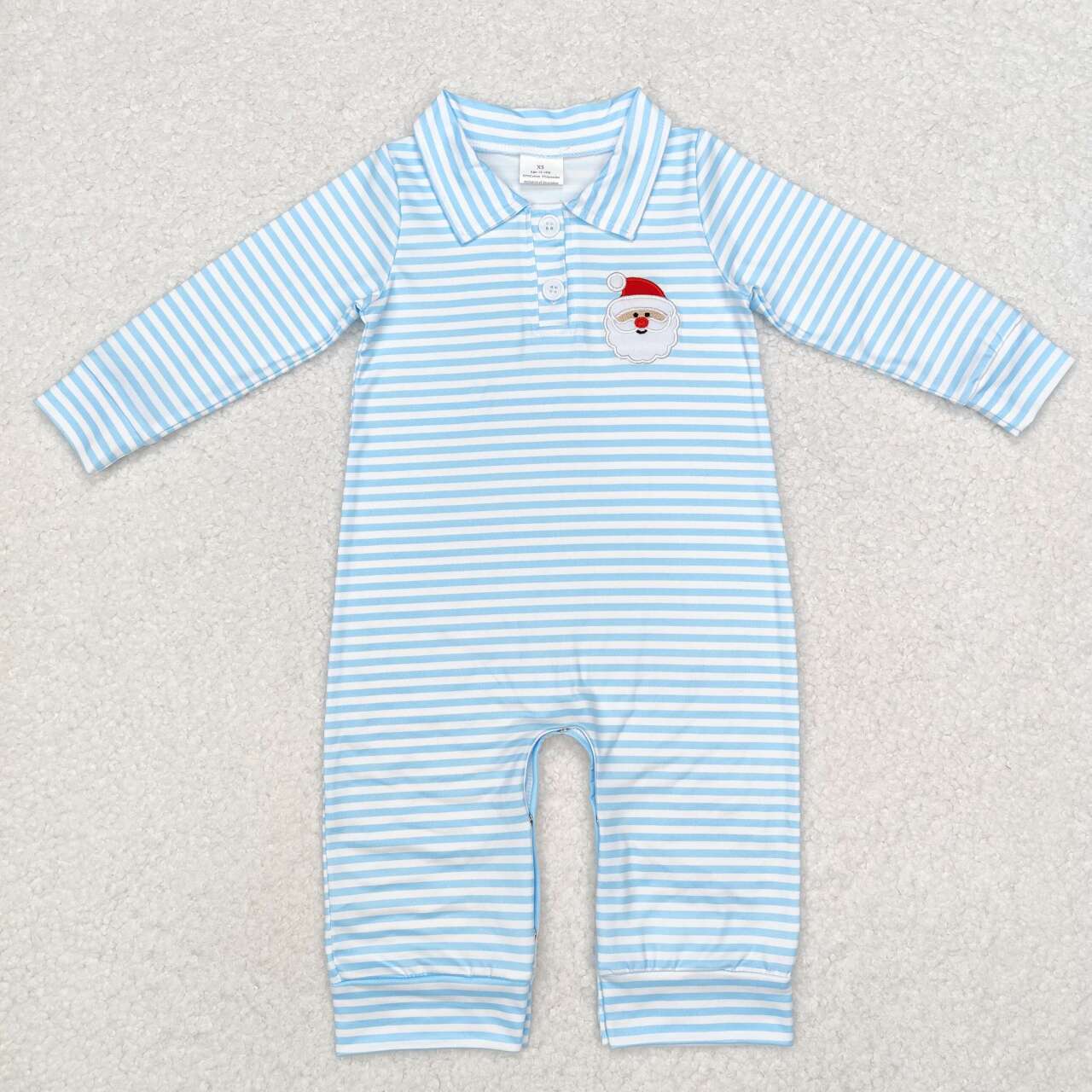 toddle baby boy blue stripes embroidery Christmas Santa Claus romper