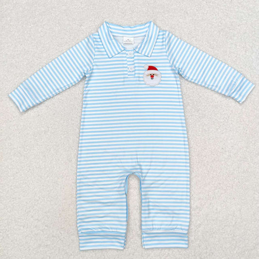 toddle baby boy blue stripes embroidery Christmas Santa Claus romper