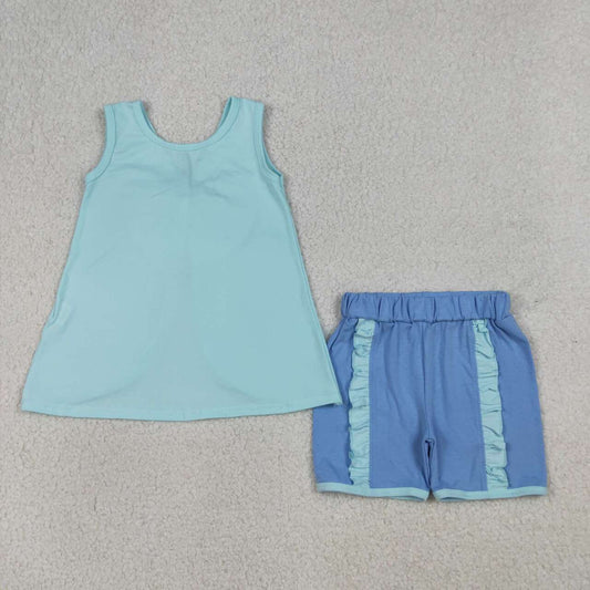 Blue tank top matching shorts girl summer outfit