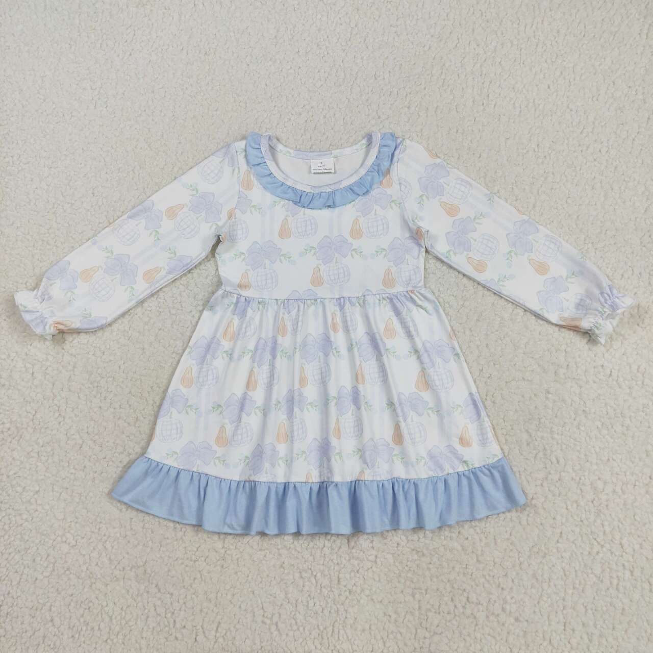 Baby girls blue pumpkins long sleeve dress
