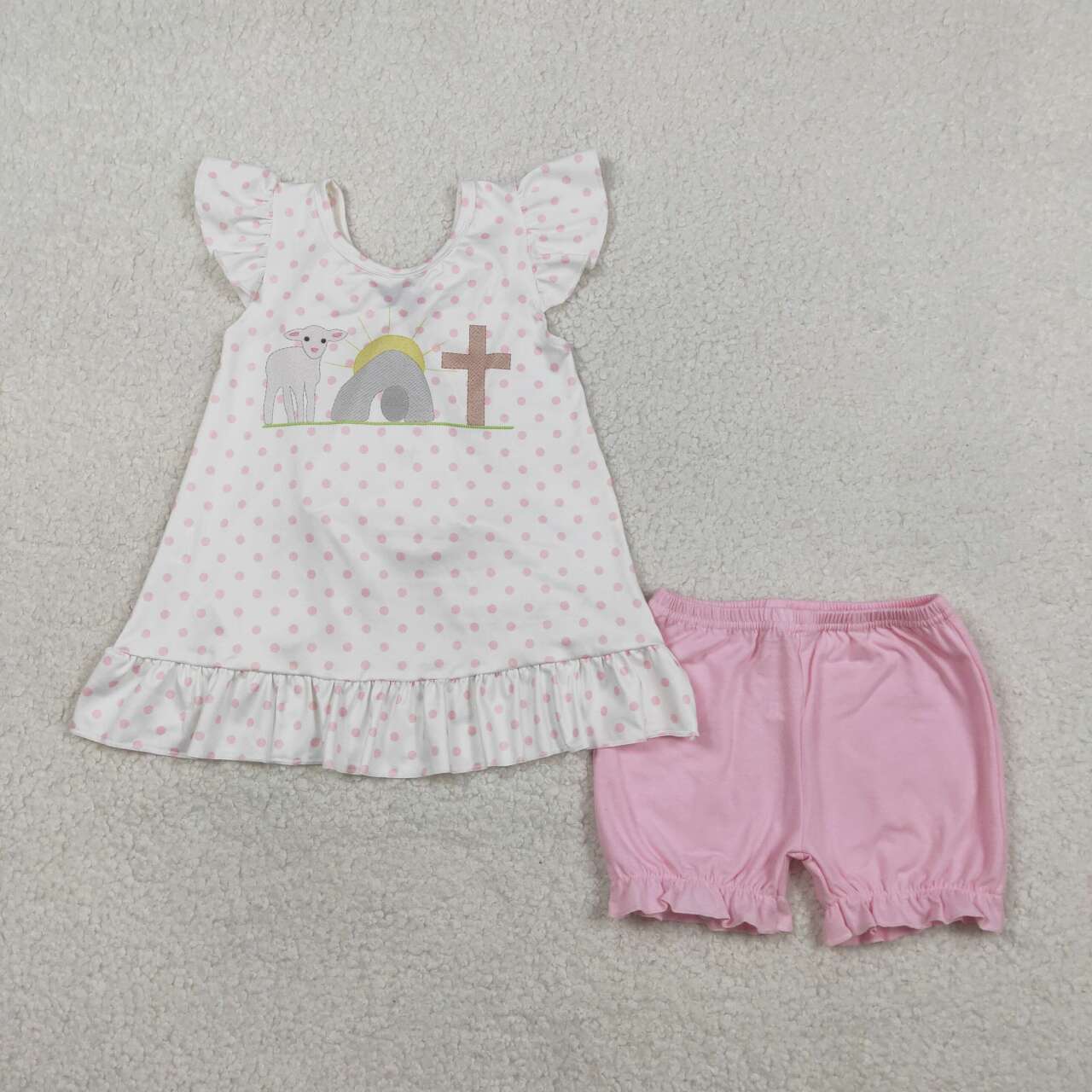 Easter cross top matching shorts girls summer outfit