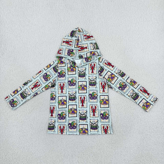 Mardi gras crawfish print boys long sleeve hoodie top
