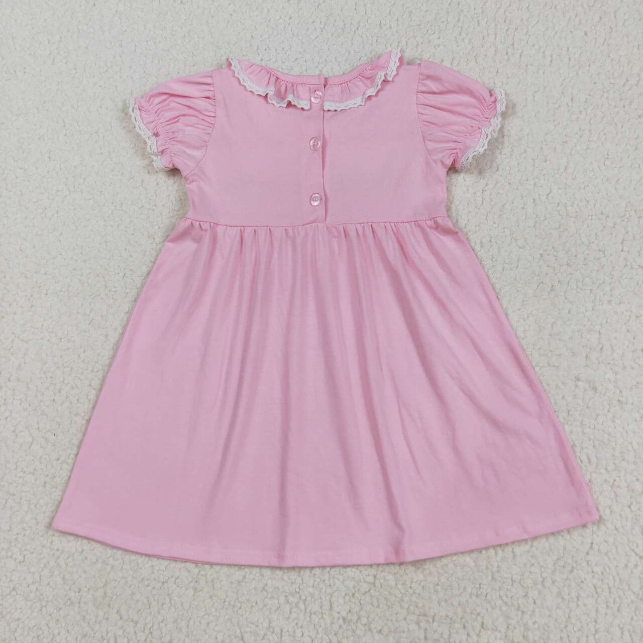 Baby girls embroidery pink bow short sleeve dress