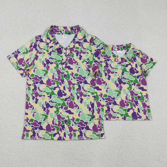 Adult man mardi gras short sleeve polo top
