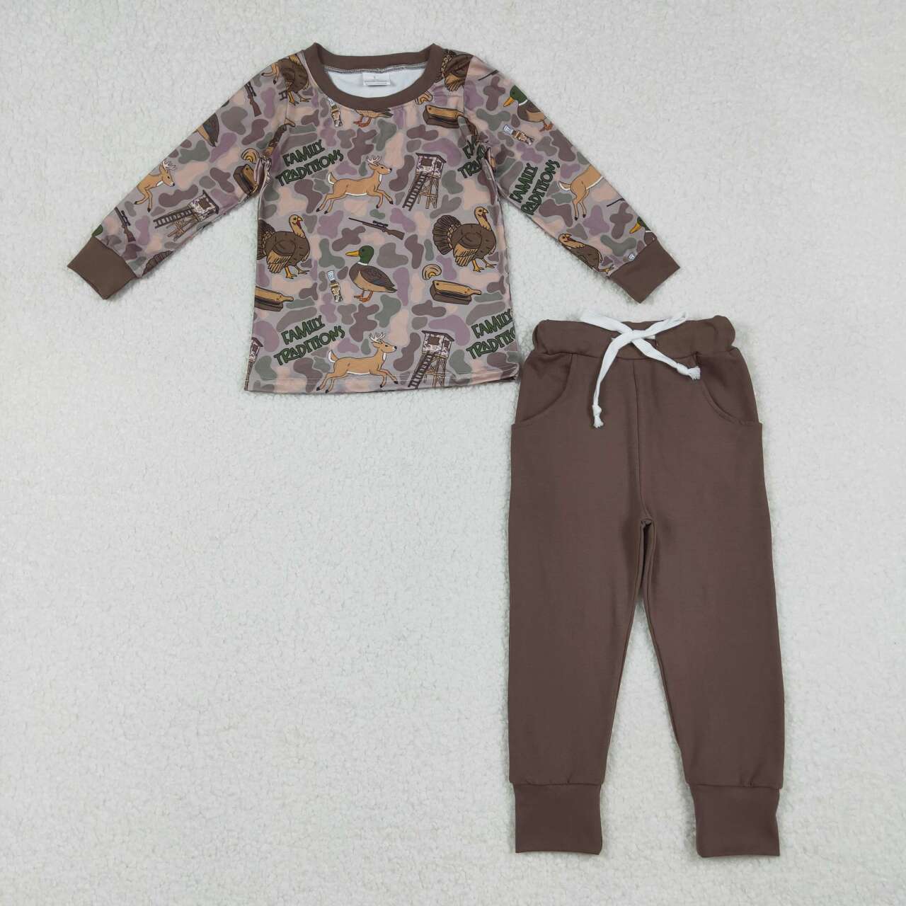 Duck call Thanksgiving turkey long sleeve boys long sleeve pajama set