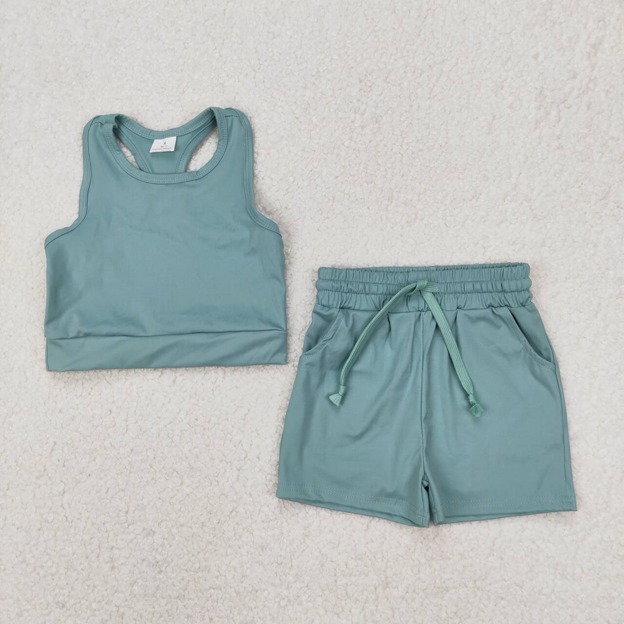 Baby girls light green two pieces active wear athletic summer yoga outfit