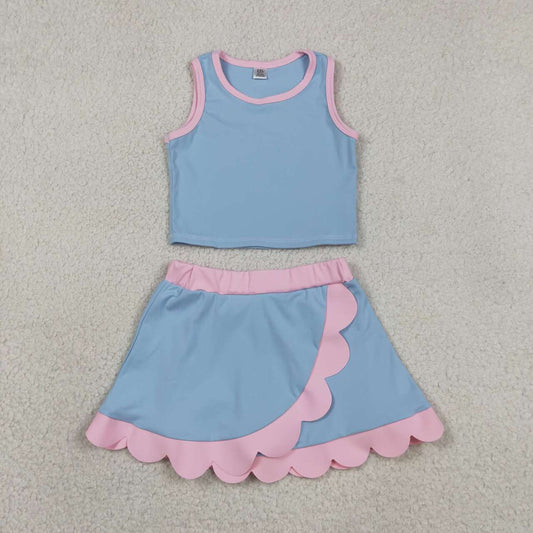 Blue yoga top matching skorts girls summer outfit