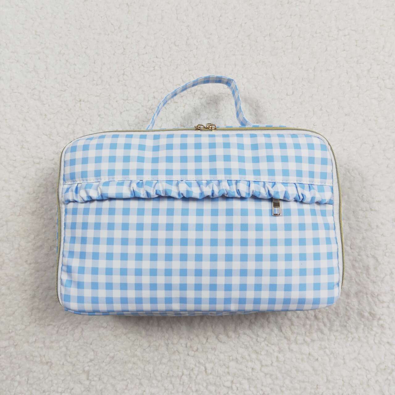 wholesale girls blue gingham backpack matching lunch box