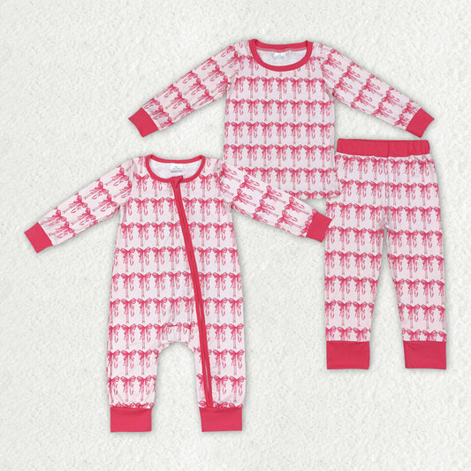 best sister long sleeve pink bow print pajama set