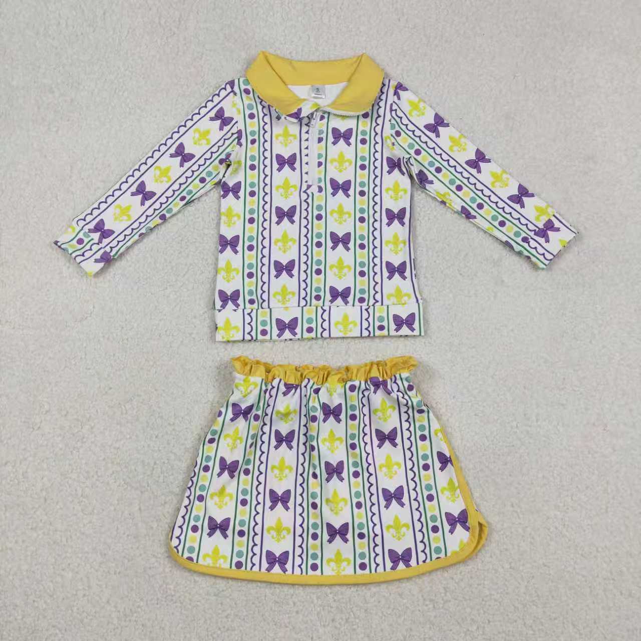 Mardi Gras leopard yoga top matching shorts girls long sleeve outfit