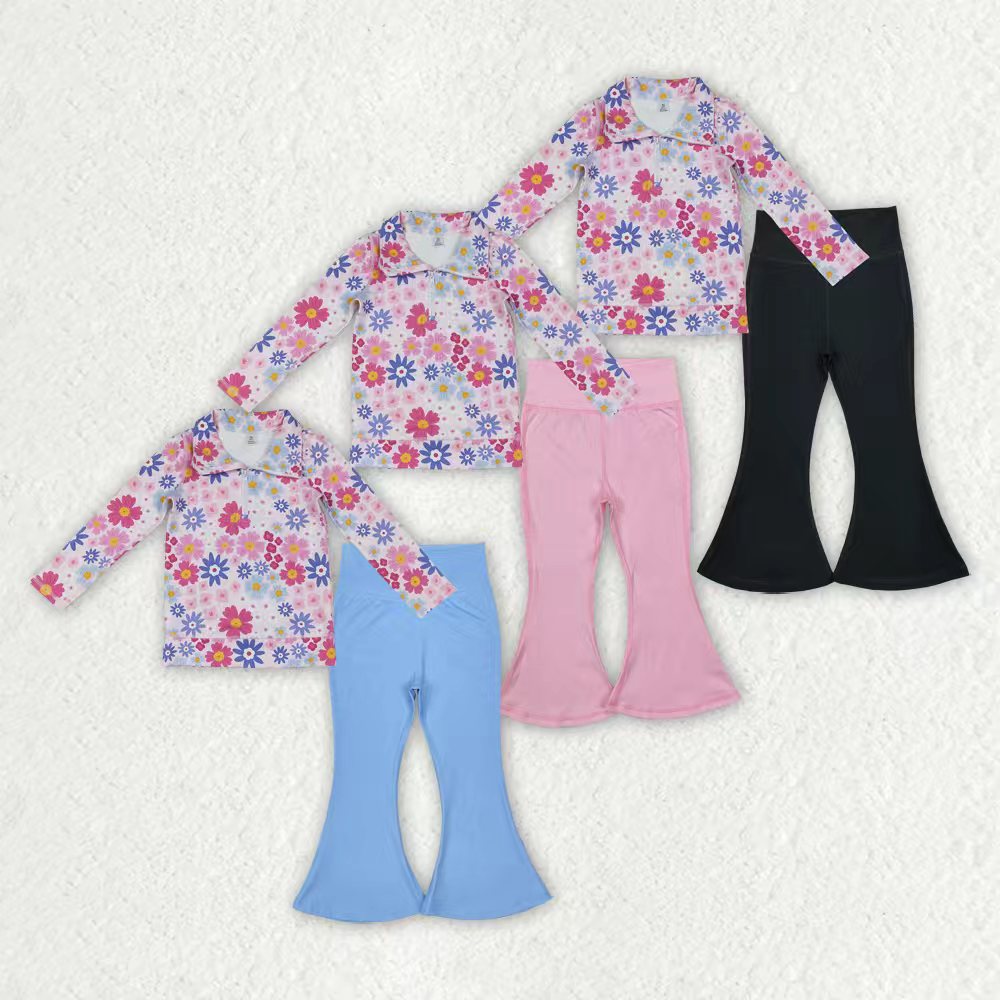baby girls floral yoga pullover top black pants yoga active wear athletic sports clothes