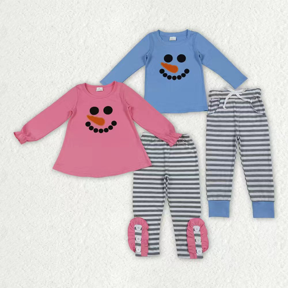 Kids girls embroidery Christmas snowman matching outfit