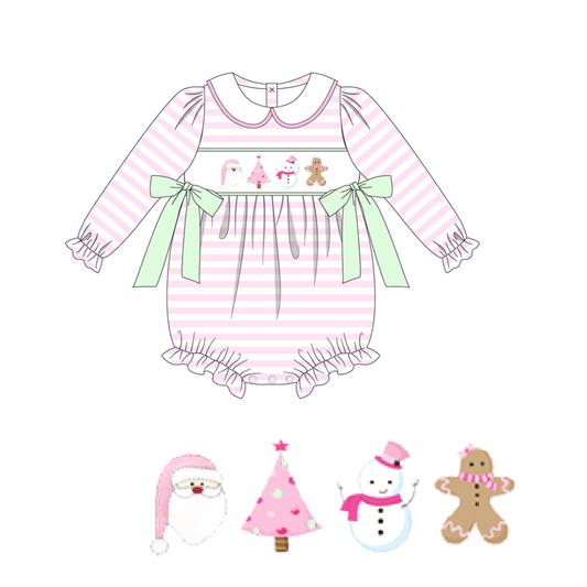 toddle girls christmas santa claus tree gingerbread romper