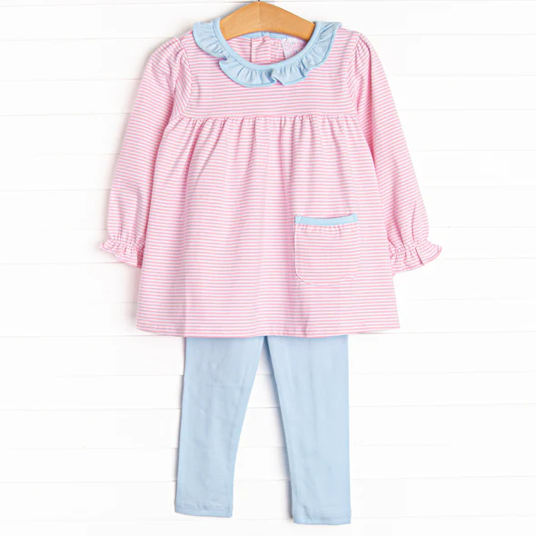 Toddle kids girl cotton shirt blue pants spring fall design outfit