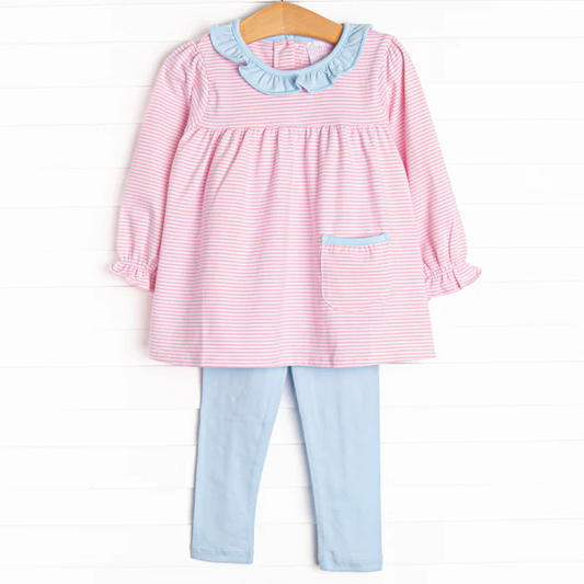 Toddle kids girl cotton shirt blue pants spring fall design outfit