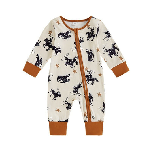 cowboy western long sleeve zip romper