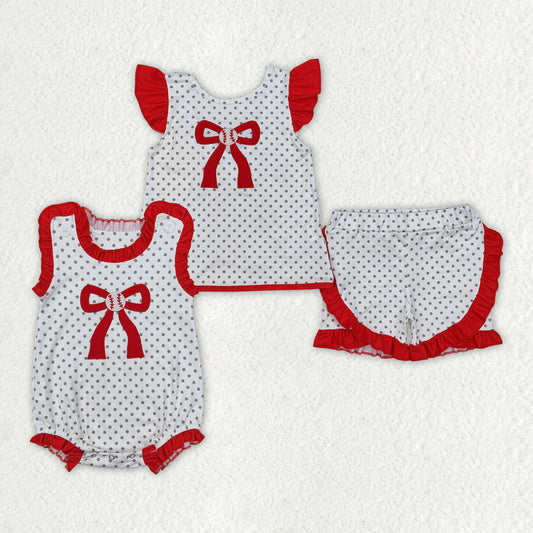 Embroidery Red bow best sister baseball baby girl outfit