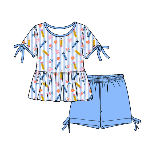 Back to school top matching shorts girl clothes