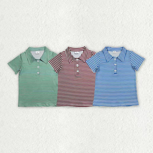 Green stripes kids boy short sleeve pullover top