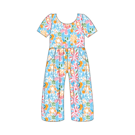 wholesale baby kids floral wide leg jumpsuit