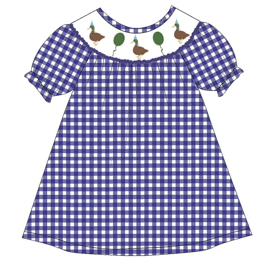 toddle girls short sleeve birthday duck blue gingham dress