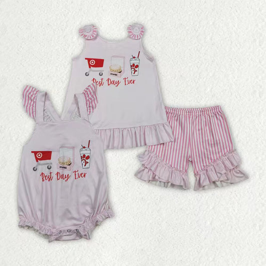 Best day ever top matching shorts girls summer outfit