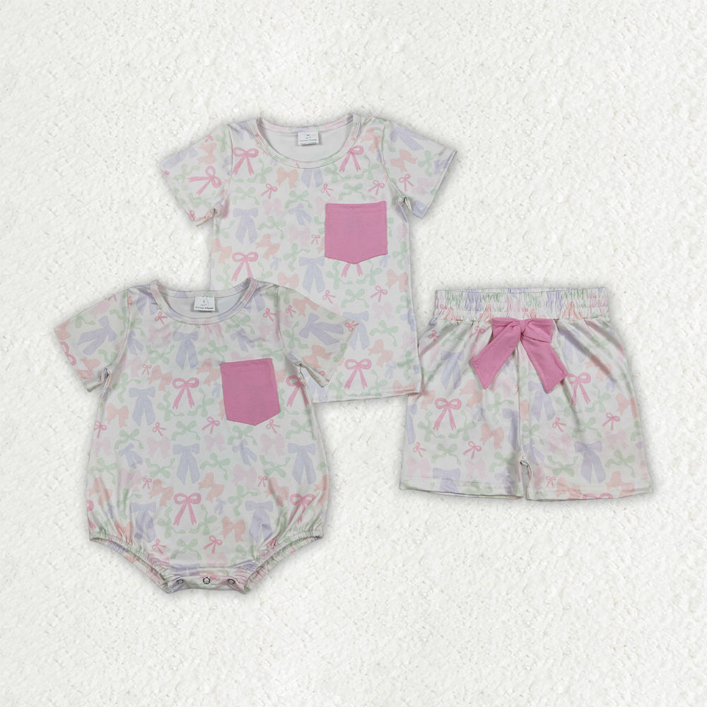 Colorful bow design sister brother matching clothes