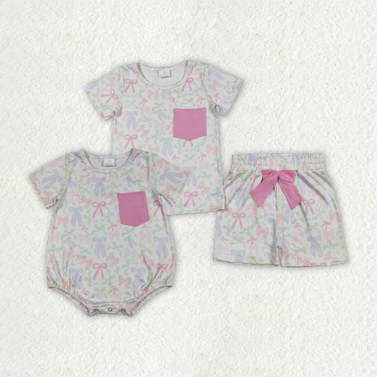 Colorful bow design sister brother matching clothes