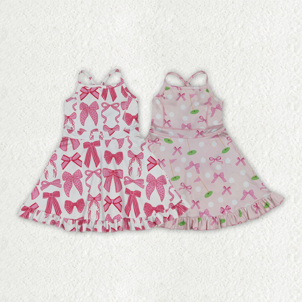 Baby girls pink bow golf design active wear athletic summer yoga skirt dress