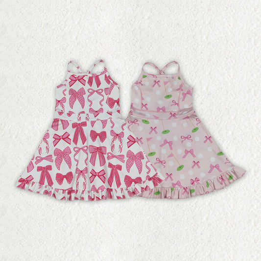 Baby girls pink bow golf design active wear athletic summer yoga skirt dress