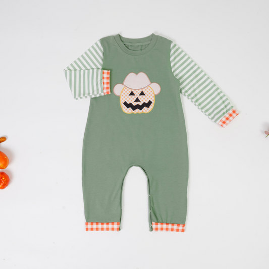 toddle boy halloween pumpkin long sleeve romper