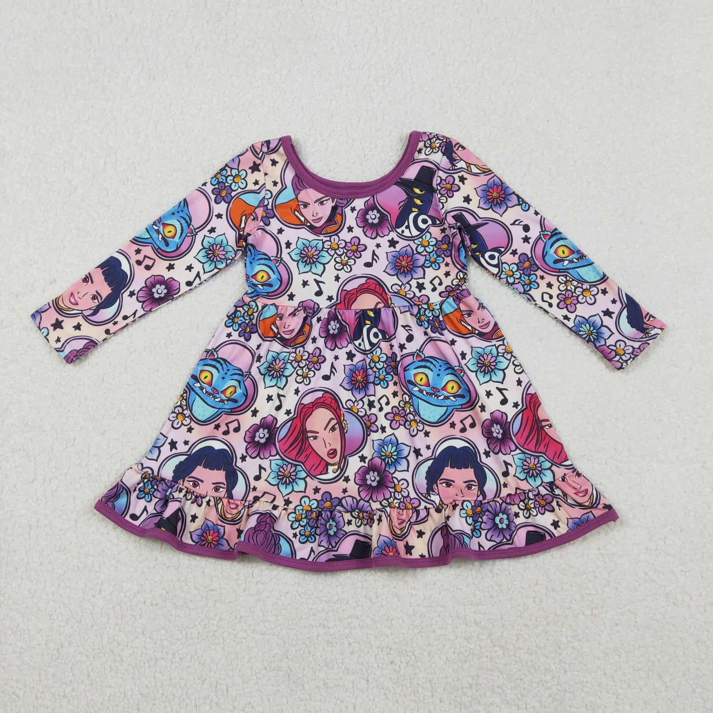Cartoon floral design kids long sleeve top matching pants girls pajama set