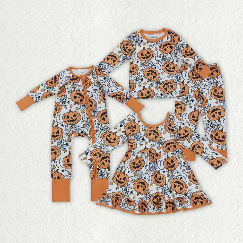 Halloween pumpkins kids boy long sleeve matching pajama set