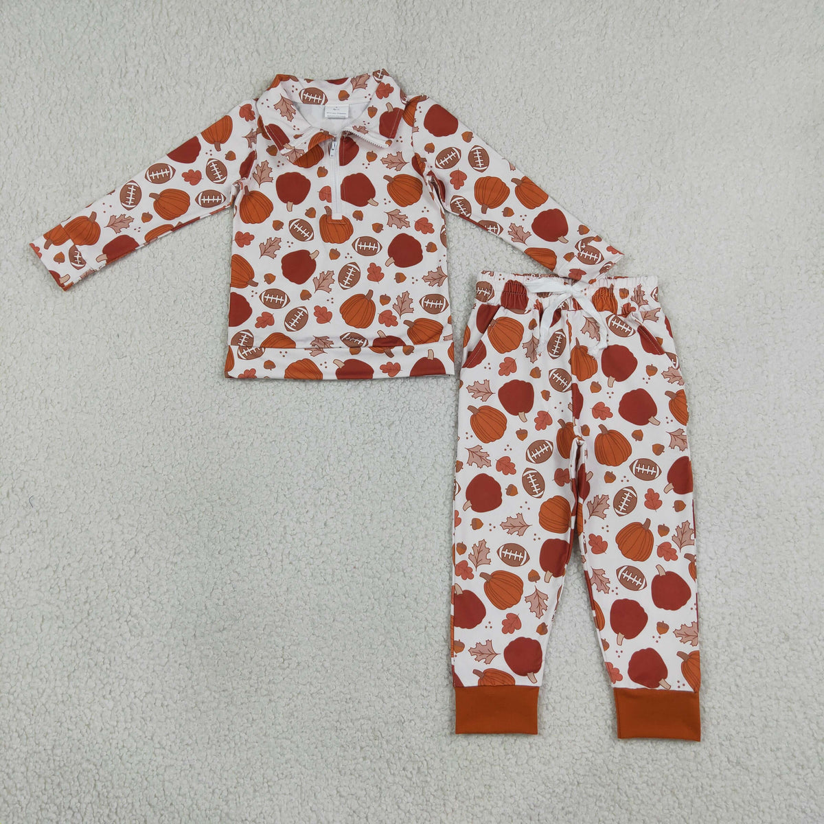 Fall pumpkin boys long sleeve thanksgiving pajama set outfit