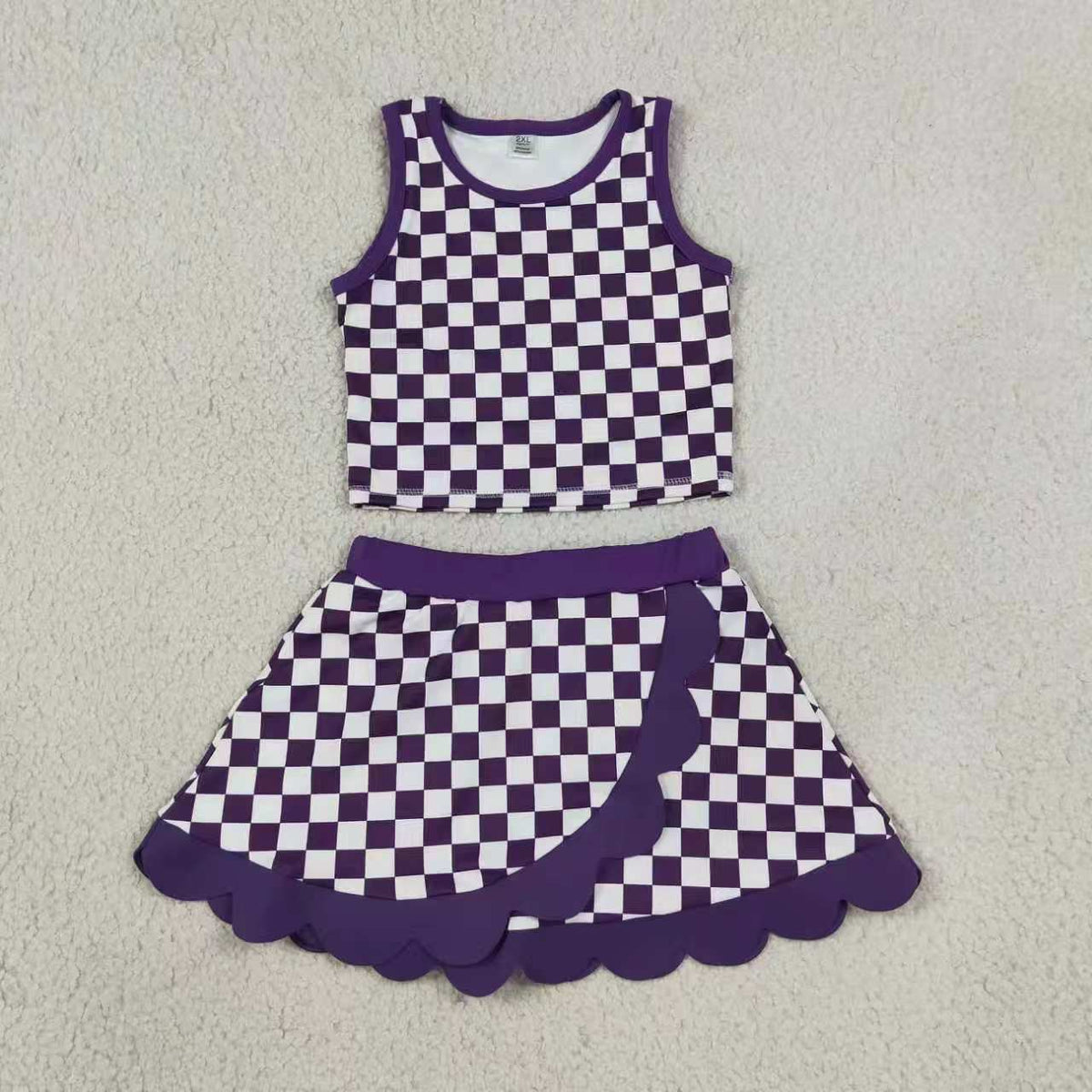 Green plaid top matching skorts girls summer yoga outfit