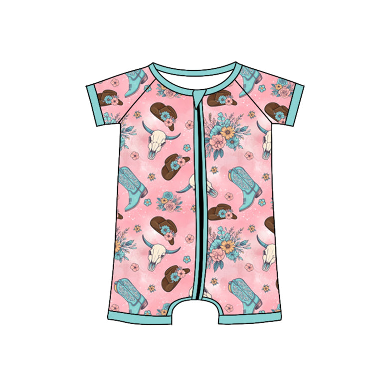 cowgirl western short sleeve zip romper