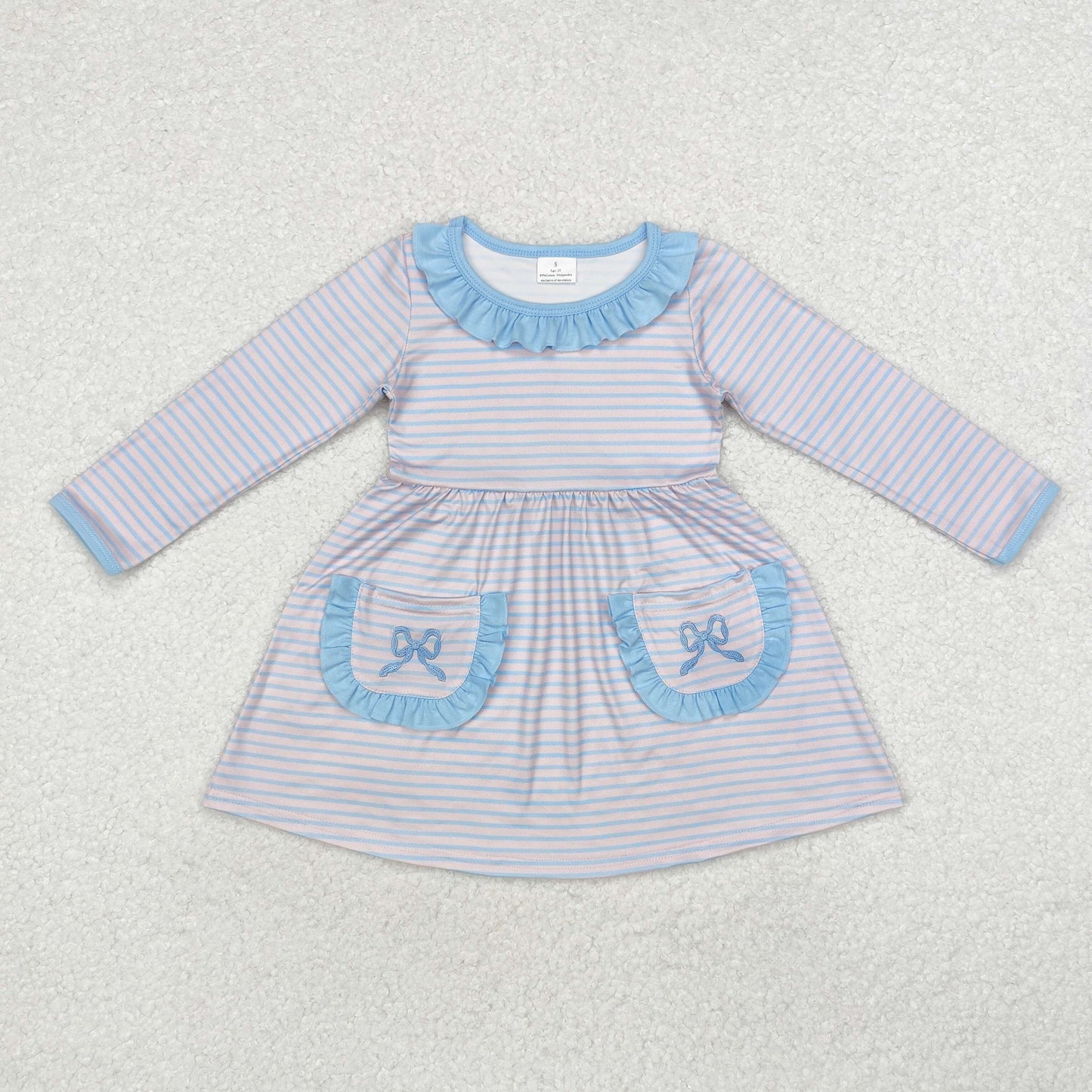 Sister brother embroidery bow pocket outfit clothes