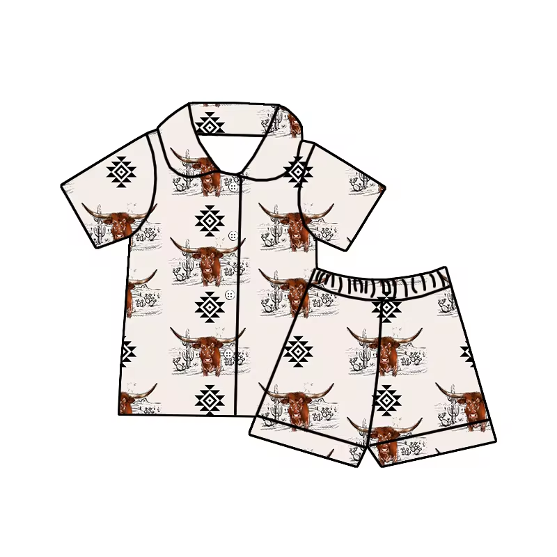 highland cow aztec cowboy wholesale short sleeve pajama set