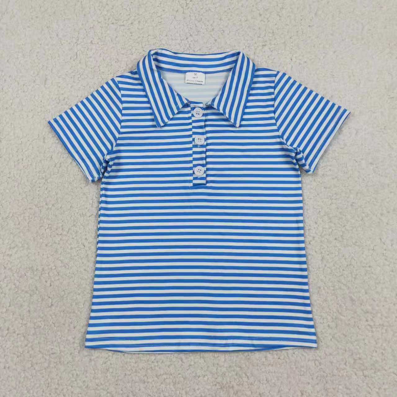 Green stripes kids boy short sleeve pullover top
