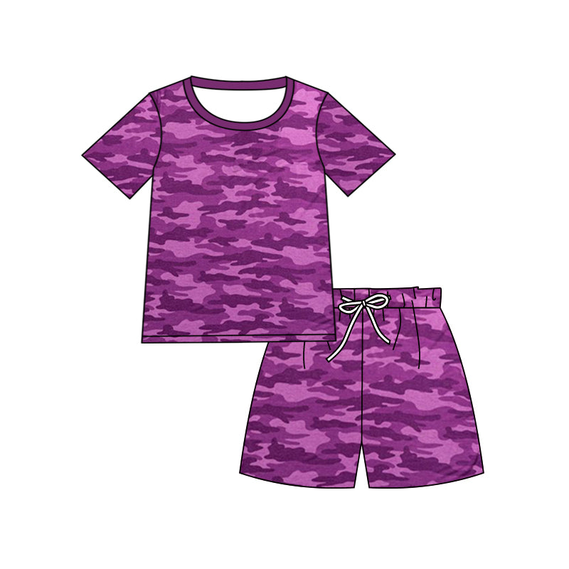 adult women purple camo short sleeve pajama set