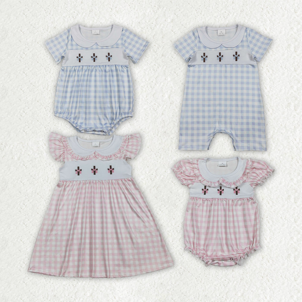 Embroidery easter cross design sister brother matching clothes