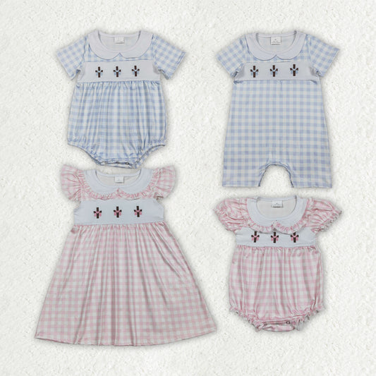 Embroidery easter cross design sister brother matching clothes