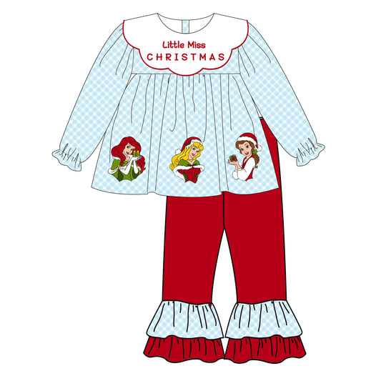 Wholesale Kids Girls Merry Christmas Cartoon Tunic Top Matching Ruffle Pants Clothes