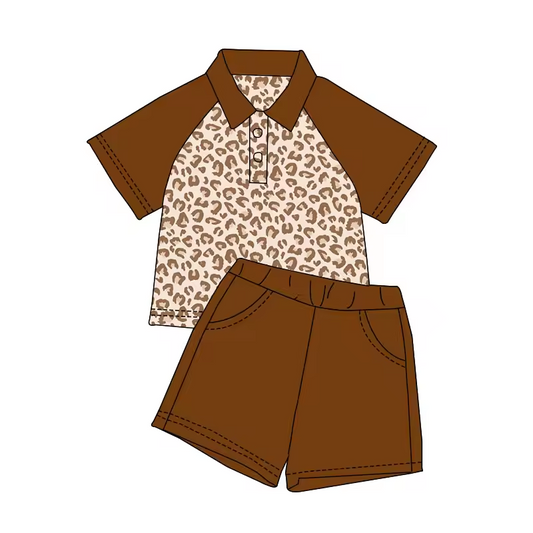 baby boy short sleeve brown cheetah polo shirt outfit